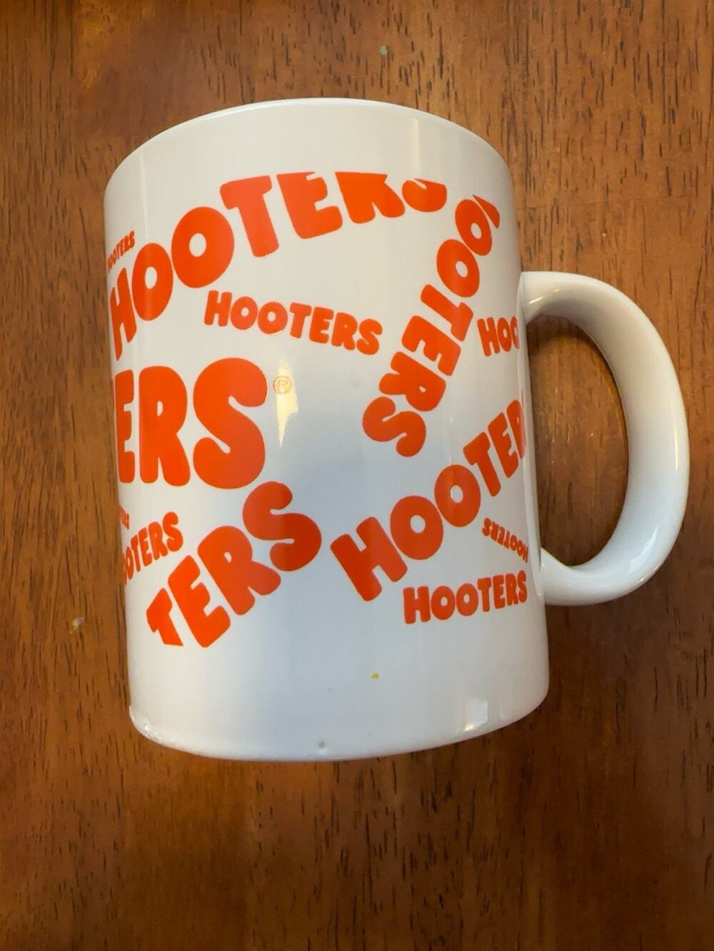 Hooters Coffee Mug White Orange Repeat Logo Restaurant Advertising Ceramic Cup